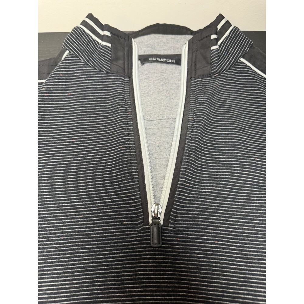 Bugatchi 1/4 Zip Pullover Cotton Sweater Black Gray Striped Men’s Large - Picture 5 of 8